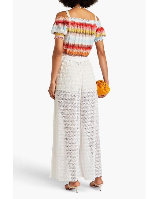 Missoni White Off-the-shoulder Ruffled Crochet-knit Top