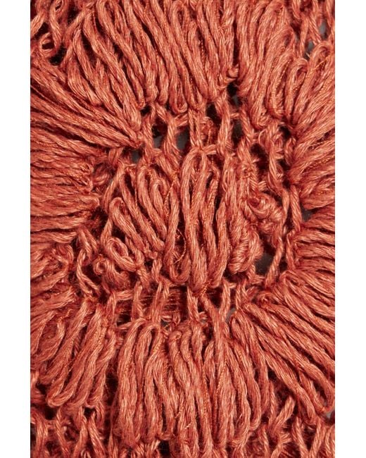 Valentino Garavani Red Floral-appliquéd Crochet-knit Flax Sweater