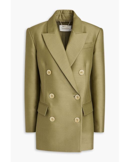 Zimmermann Green Double-breasted Wool And Silk-blend Blazer