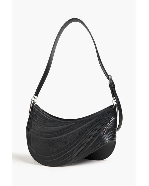 Mugler Black Spiral Curve 01 Pebbled-Leather Shoulder Bag