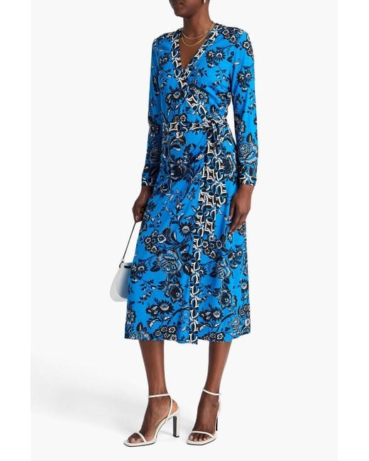 Diane von Furstenberg Blue Midi-wickelkleid "danica" aus seiden-jersey mit floralem print