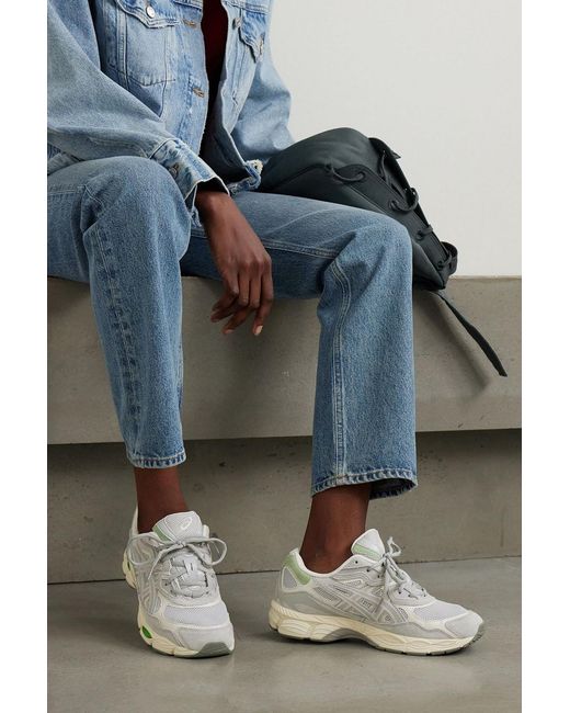 Asics Gray Gel-Nyc Leather And Suede-Trimmed Mesh Sneakers