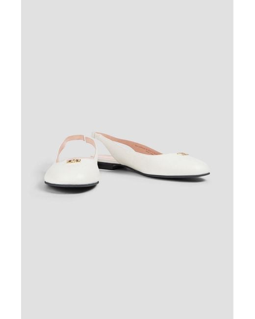 Bally White Embellished Leather Slingback Flats