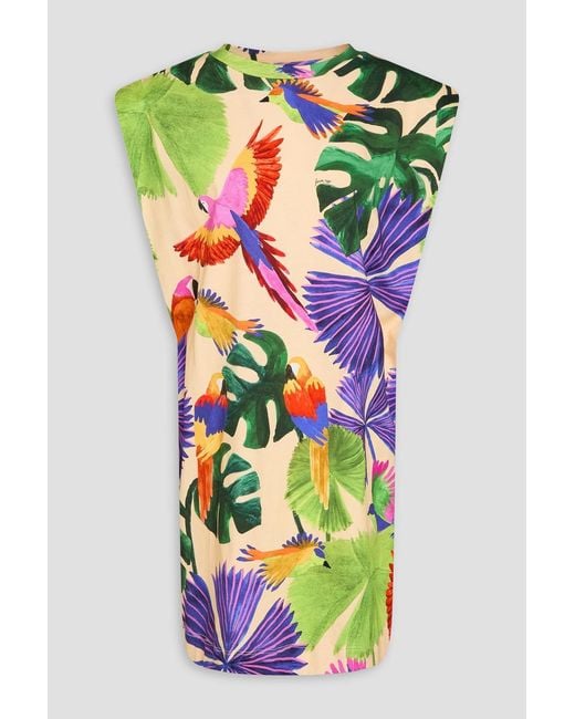 Farm Rio Green Printed Cotton-Jersey Mini Dress