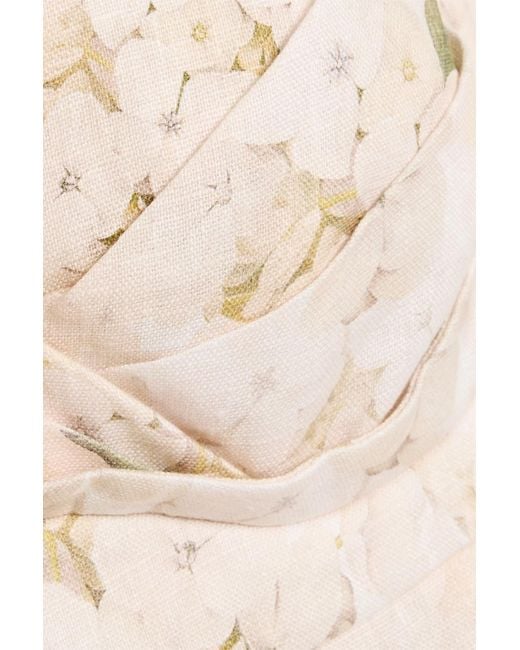 Zimmermann Natural Bow-Detailed Floral-Print Linen Midi Dress