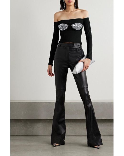 Area Black Off-the-shoulder Crystal-embellished Ponte Top