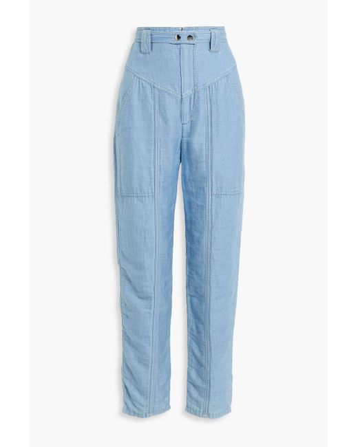 Isabel Marant Blue Kaori Cotton And Linen-blend Tapered Pants