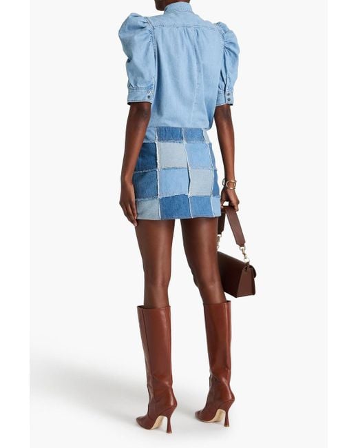 FRAME Blue The 70s Patchwork Denim Mini Skirt