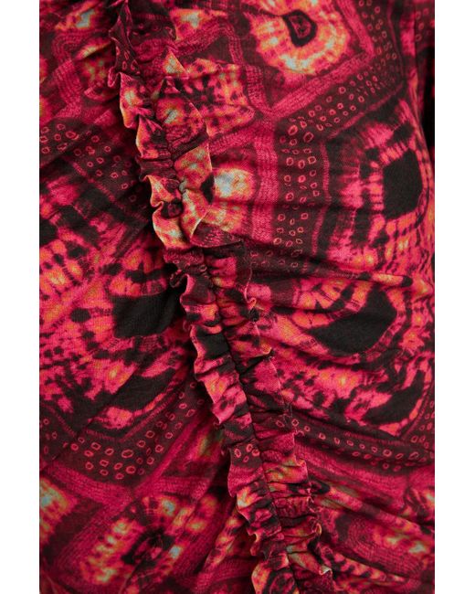 Ulla Johnson Red Wren gerafftes oberteil aus baumwoll-jersey mit print