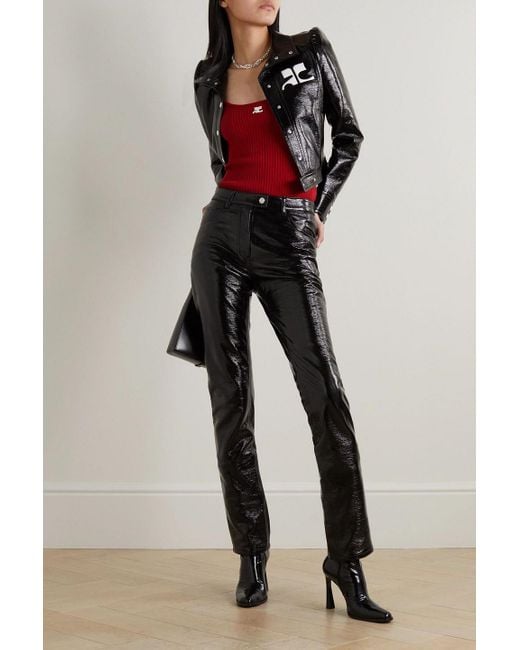 Courreges Black Hose mit schmalem bein aus einer beschichteten baumwollmischung