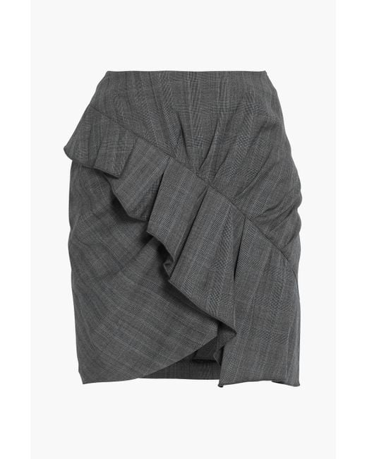 Étoile Isabel Marant Ruffled Checked Wool Mini Skirt in Gray | Lyst