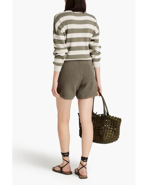 Brunello Cucinelli Brown Sequin-embellished Waffle-knit Cotton-blend Shorts