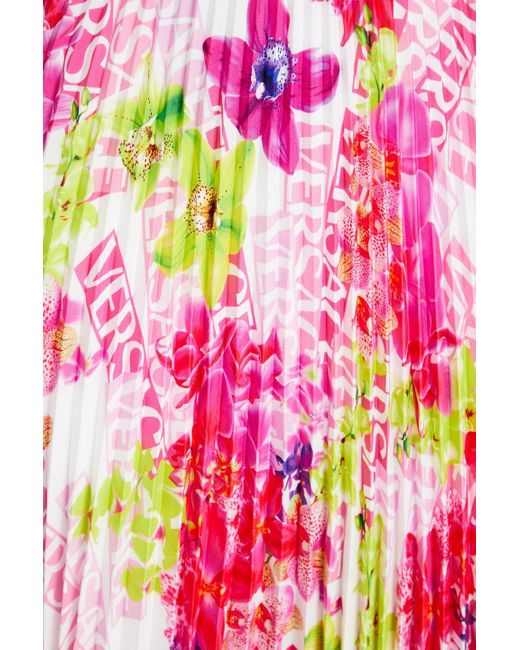 Versace White Pleated Printed Crepe De Chine Midi Skirt