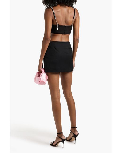Area Black Cropped Crystal-Embellished Ponte Bustier Top