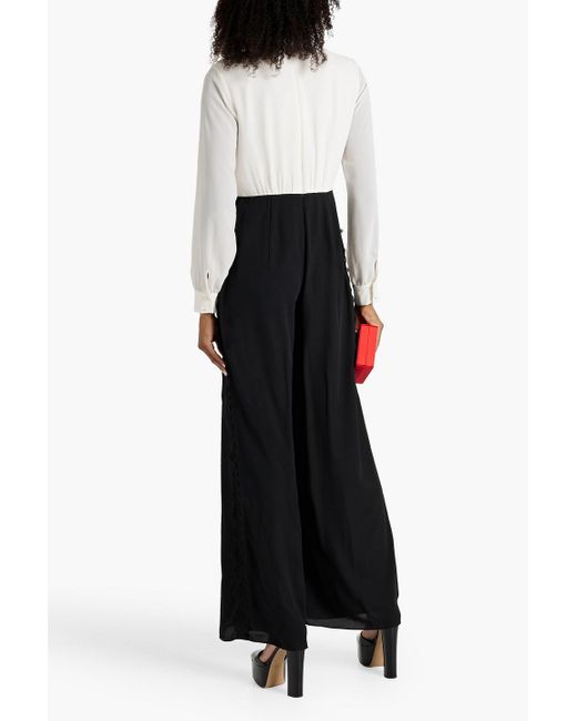 Mikael Aghal White Draped Two-tone Crepe Wide-leg Jumpsuit