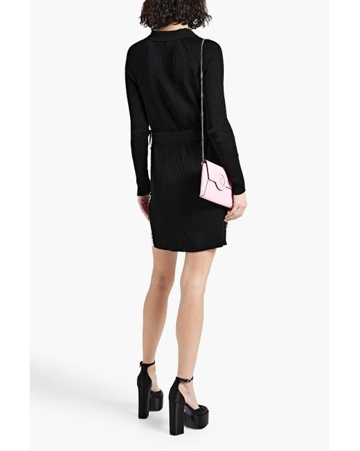 Versace Black Knit-paneled Logo-print Silk And Cotton-blend Twill Mini Shirt Dress