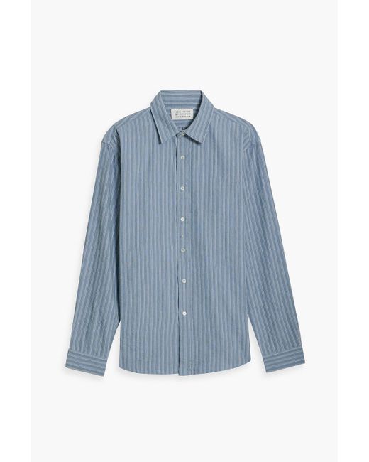 Maison Margiela Blue Striped Linen And Cotton-blend Seersucker Shirt for men