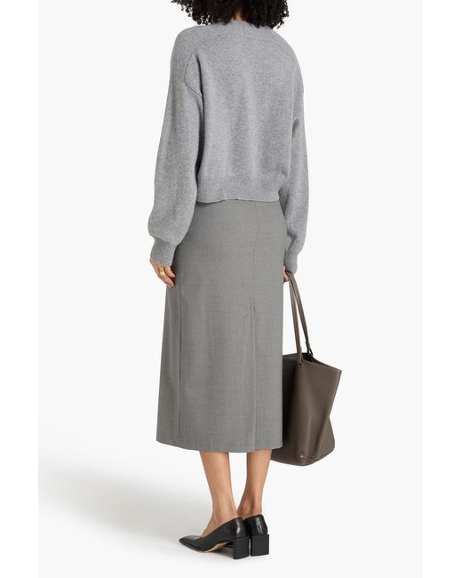 Loulou de Saison Gray Samos Wool-blend Twill Midi Skirt