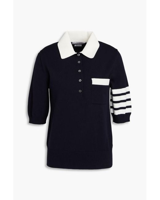 Thom Browne Blue Hector Intarsia Cotton Polo Shirt