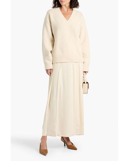 Totême Natural Pleated Satin-Crepe Maxi Wrap Skirt