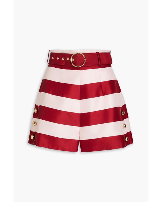 Zimmermann Red Belted Striped Silk-satin Shorts