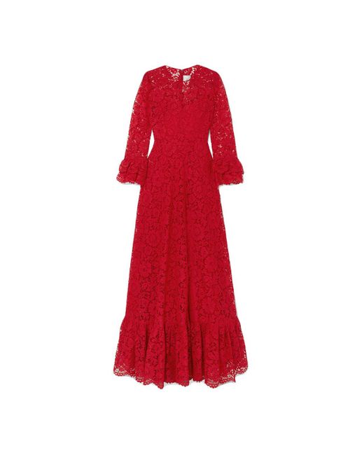 Valentino Garavani Red Ruffled Corded Lace Gown
