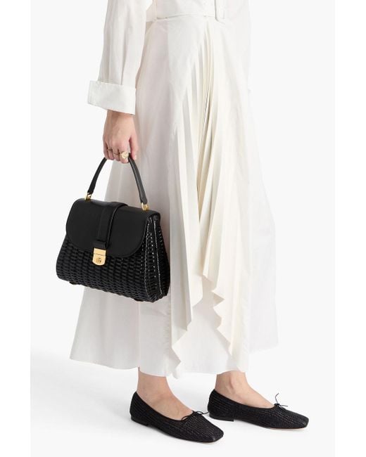 Veronica Beard Black The Crest Leather And Rattan Tote