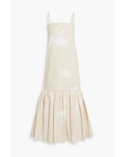 Another Tomorrow White Flounce Printed Cotton-poplin Midi Dress