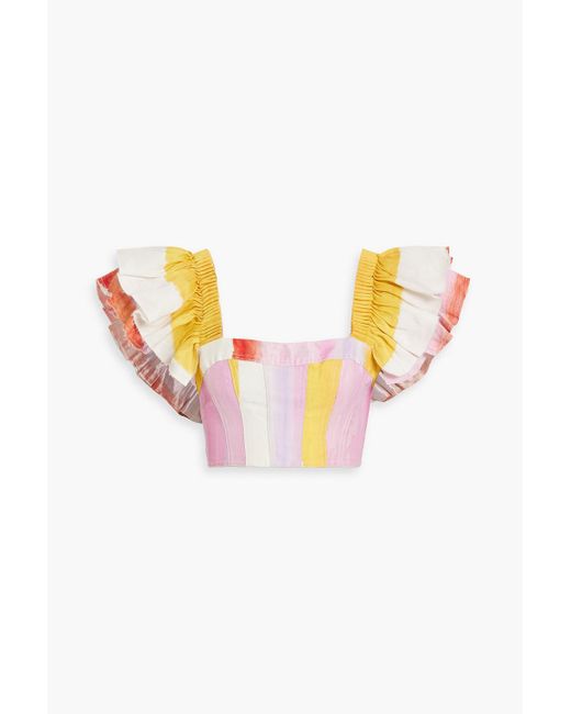 Aje. Yellow Imagination Cropped Striped Linen-blend Top