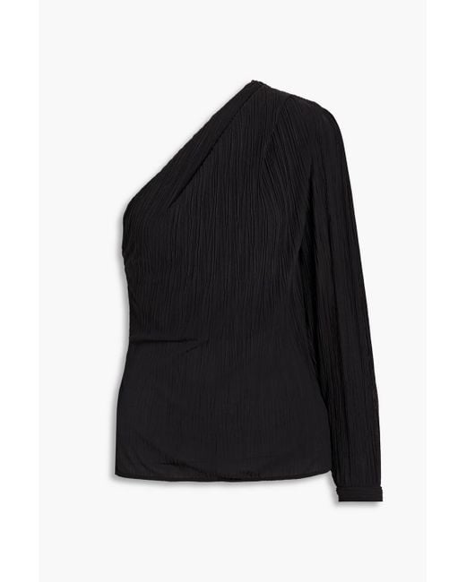 IRO Black Amalys One-sleeve Plissé-georgette Top