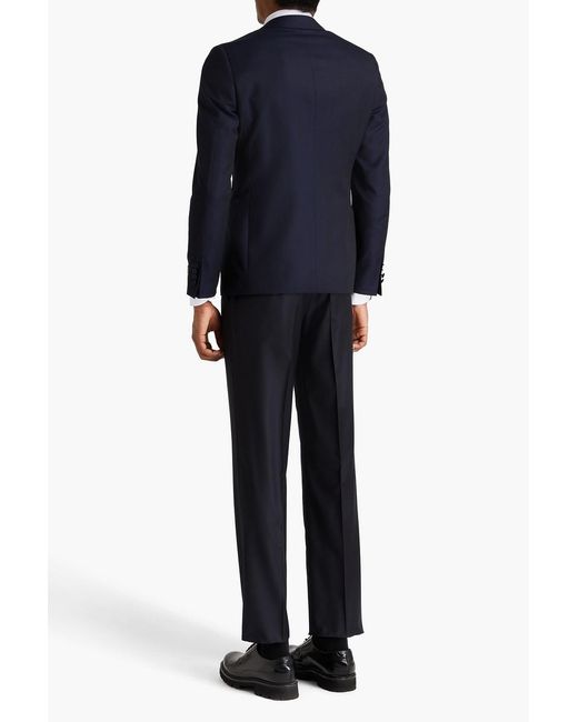 Canali Blue Satin-Trimmed Wool-Jacquard Blazer for men