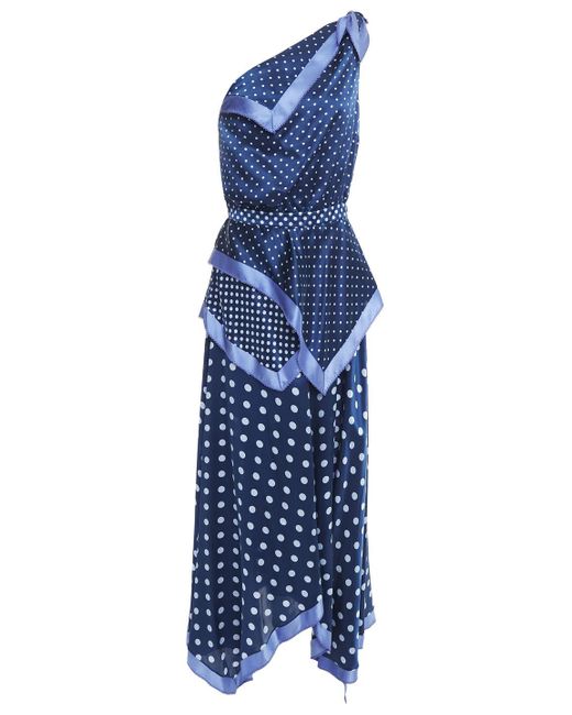 Altuzarra Blue One-shoulder Polka-dot Silk-satin Maxi Dress