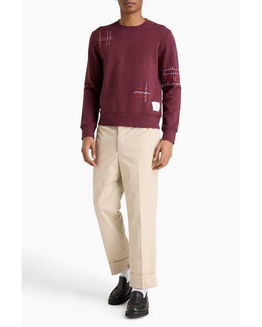 Thom Browne Purple Embroidered French Cotton-Terry Sweatshirt for men