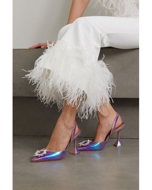 AMINA MUADDI Purple Begum Swarovski Crystal-embellished Leather Slingback Pumps