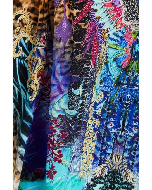 Camilla Blue Embellished Printed Silk Crepe De Chine Maxi Dress