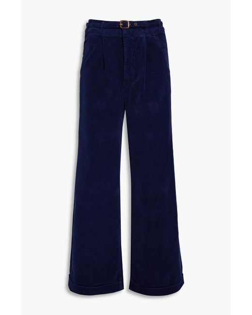 Mother Blue Cotton-blend Corduroy Wide-leg Pants