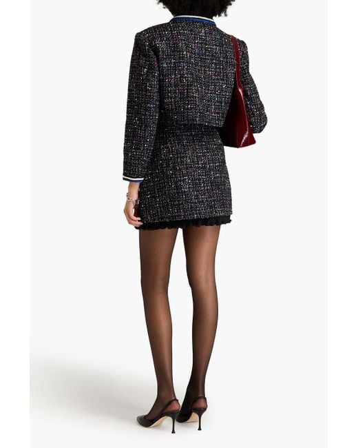 Sandro Black Cropped Metallic Cotton-blend Tweed Jacket