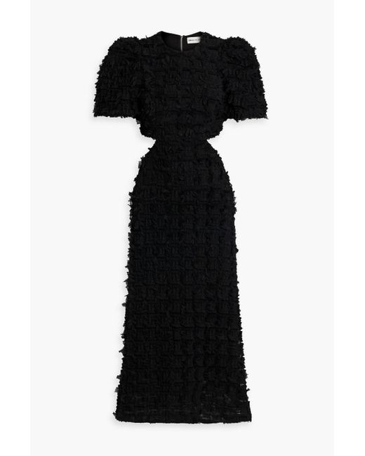 Rebecca Vallance Black Cherie amour midikleid aus stretch-tüll mit fransen und cut-outs