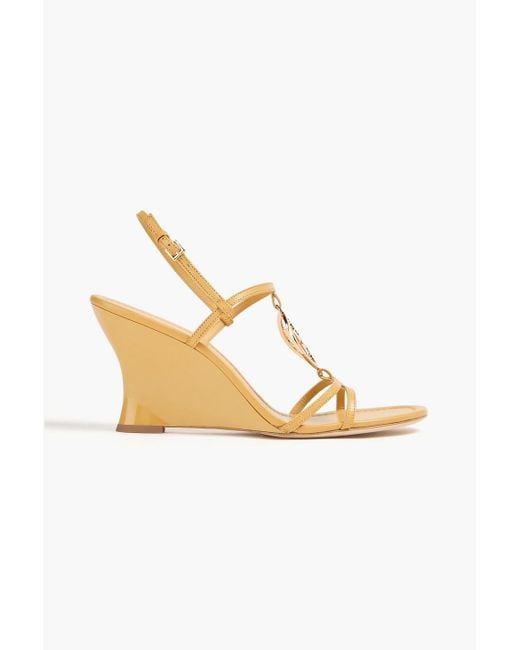 Tory Burch Metallic Capri Miller Embellished Leather Wedge Slingback Sandals
