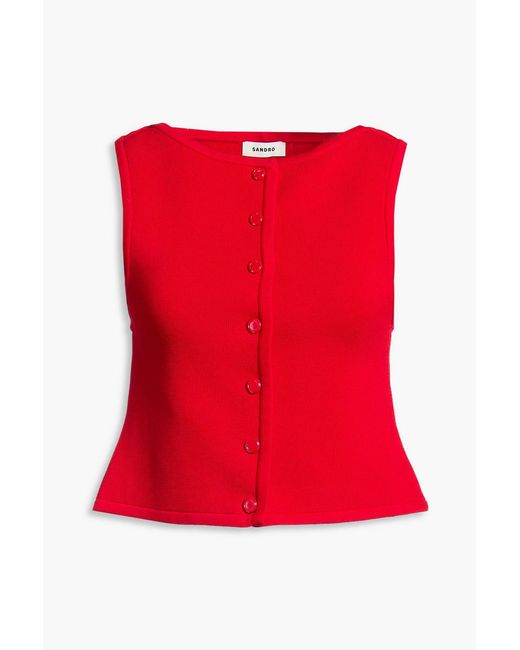 Sandro Red Stretch-Knit Top
