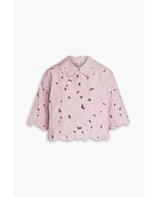 RED Valentino Pink Embroidered Guipure Lace Top