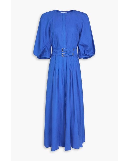 Gabriela Hearst Blue Elea Pleated Linen Midi Dress