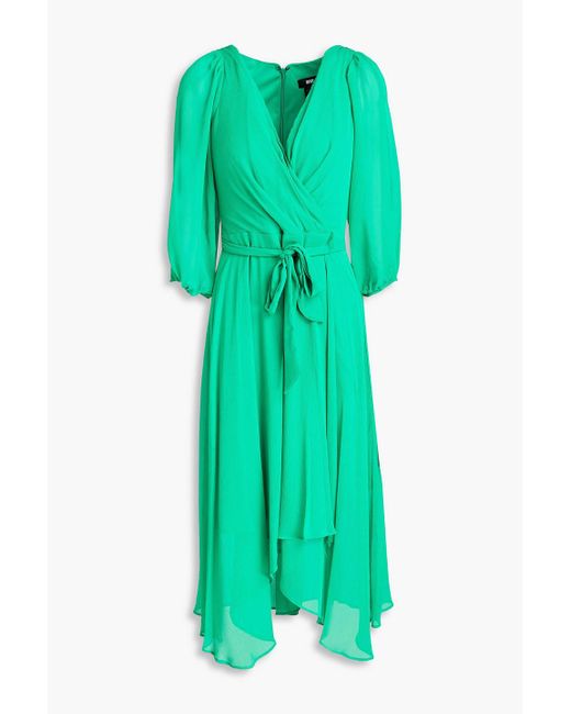 DKNY Green Wrap-effect Crepon Dress