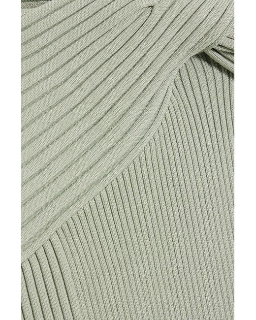 Jonathan Simkhai Green Laurena midikleid aus rippstrick mit asymmetrischer schulterpartie