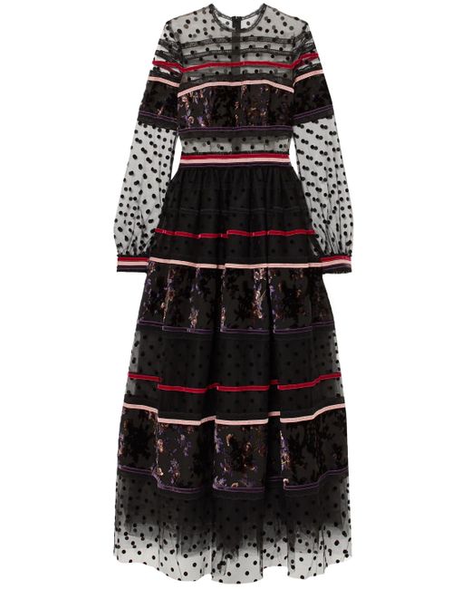 Costarellos Velvet-trimmed Flocked Tulle Gown Black | Lyst