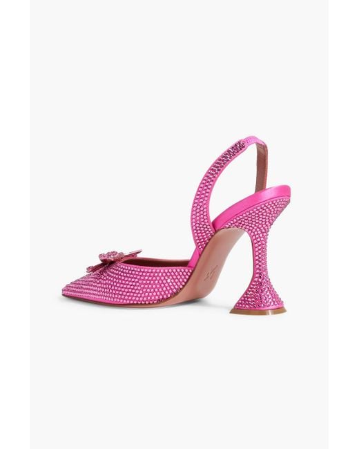 AMINA MUADDI Pink Rosie Crystal-Embellished Satin Slingback Pumps