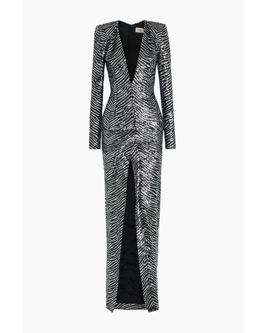Alexandre Vauthier Zebra Print Sequin Mesh Maxi Dress in Metallic | Lyst