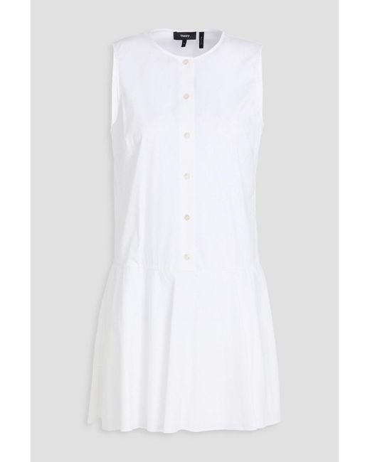 Theory White Cotton-Blend Poplin Mini Dress