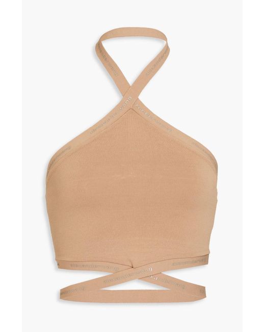 T By Alexander Wang Natural Cropped Stretch-jersey Halterneck Top