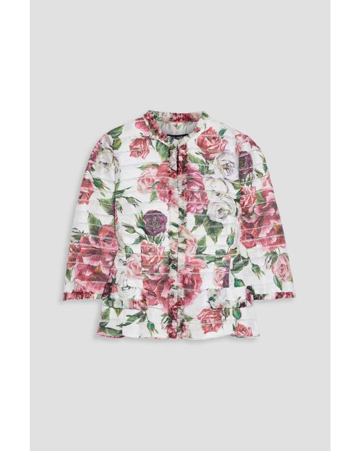 Dolce & Gabbana White Frayed Sliced Floral-print Gauze Jacket